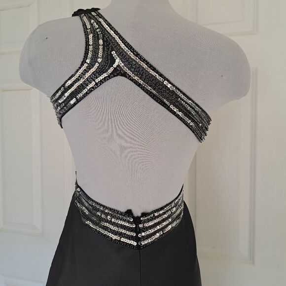 Betsy & Adam One Shoulder Sequins Beaded Cutout Ombre Maxi Dress Sz 2 Gray/Silve - Picture 11 of 14